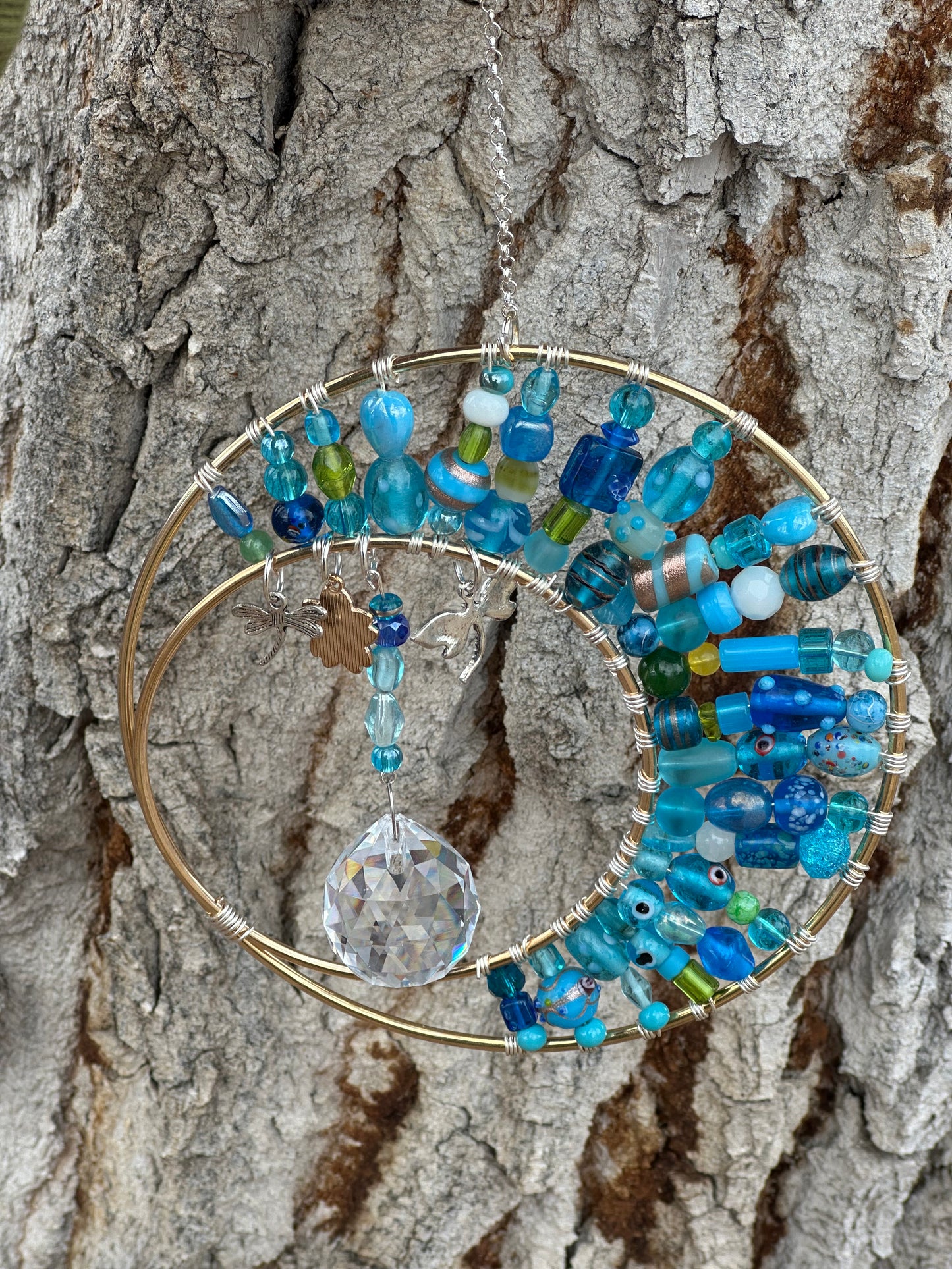 Turquoise Green Large Moon Crystal Suncatcher