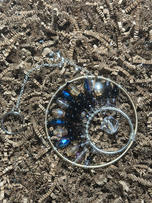 Black Beads/Silver Bicone Small Moon Crystal Suncatcher