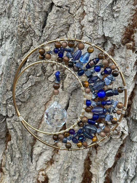 Blue Large Moon Crystal Suncatcher