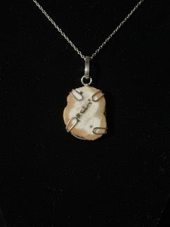 Silver/Beige Geo Gemstone Pendant Necklace