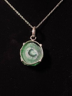 Silver/Green Aventurine Geo Gemstone Pendant Necklace