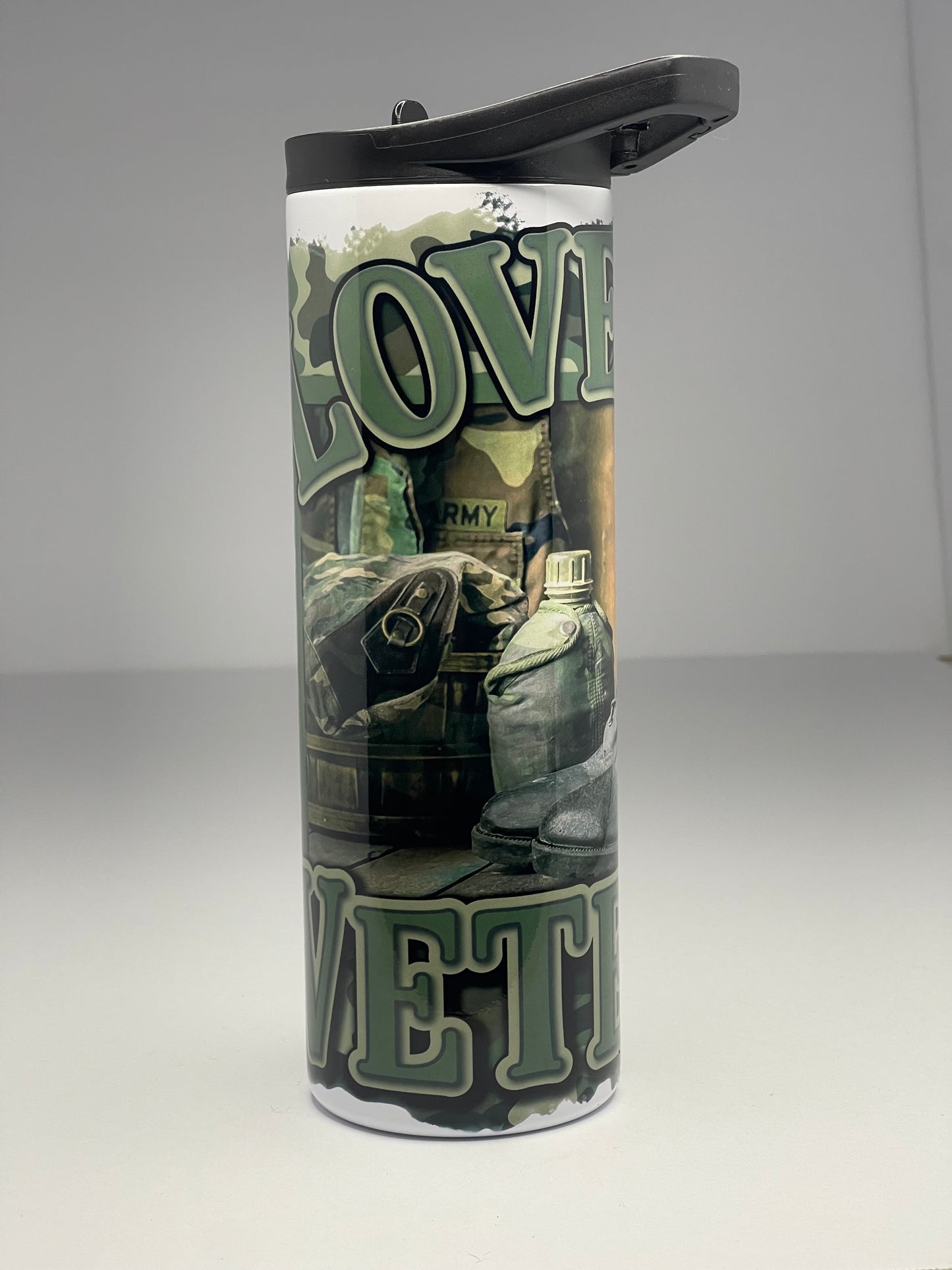 Love My Veteran/Army 20oz Sublimated Skinny Tumber w/straw