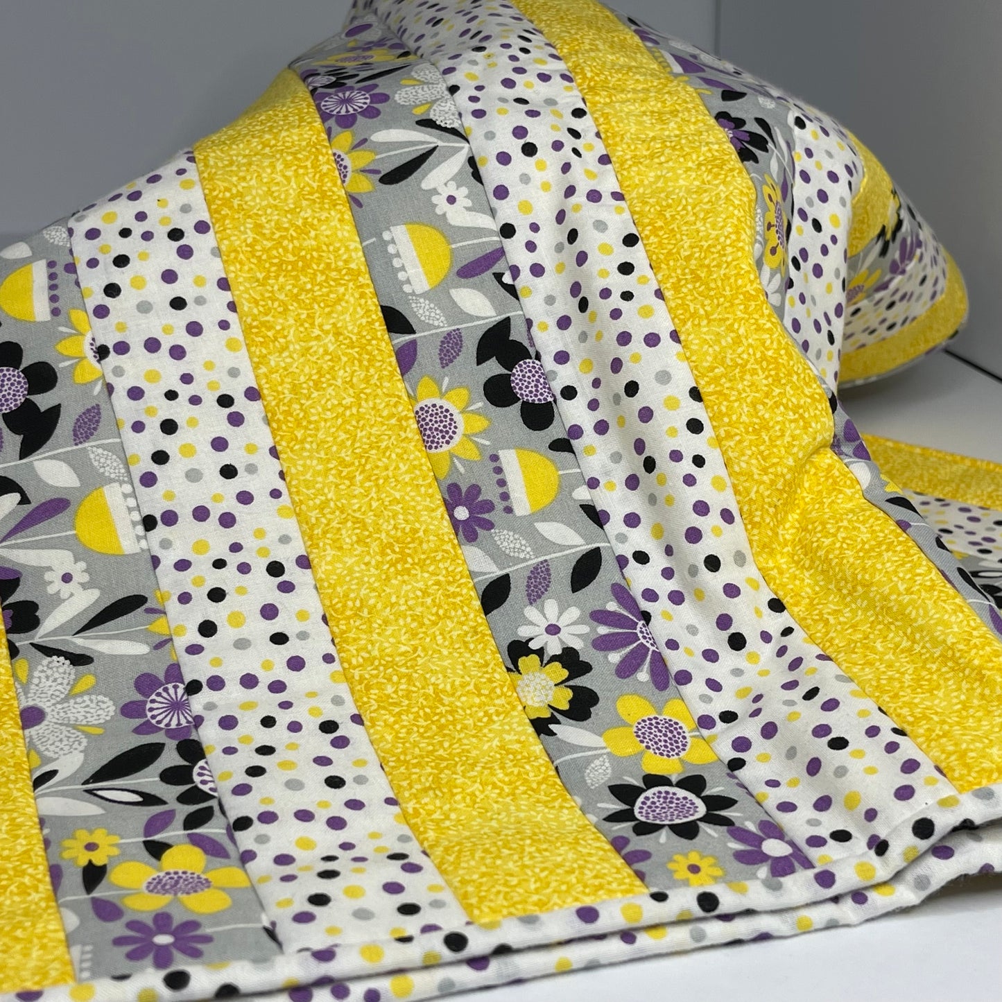 Purple/Grey/Yellow Pieced Tablerunner