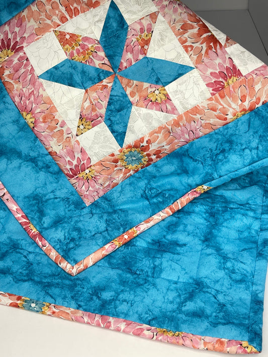 Turquoise/Pink Pieced Tablerunner