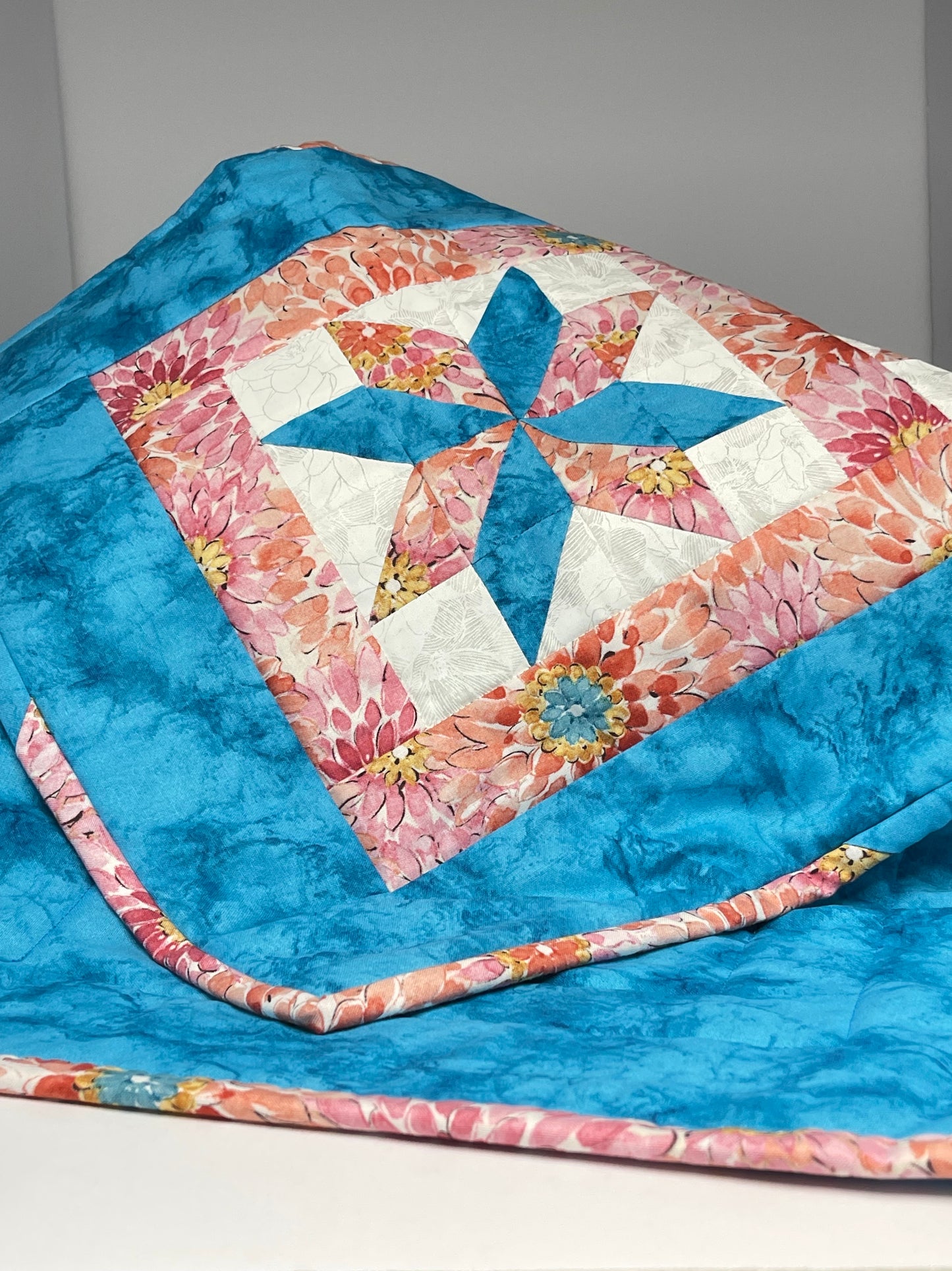 Turquoise/Pink Pieced Tablerunner